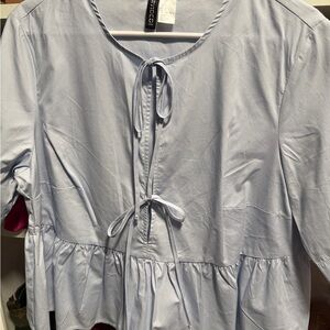 H&M Light Blue Tie-Front Blouse